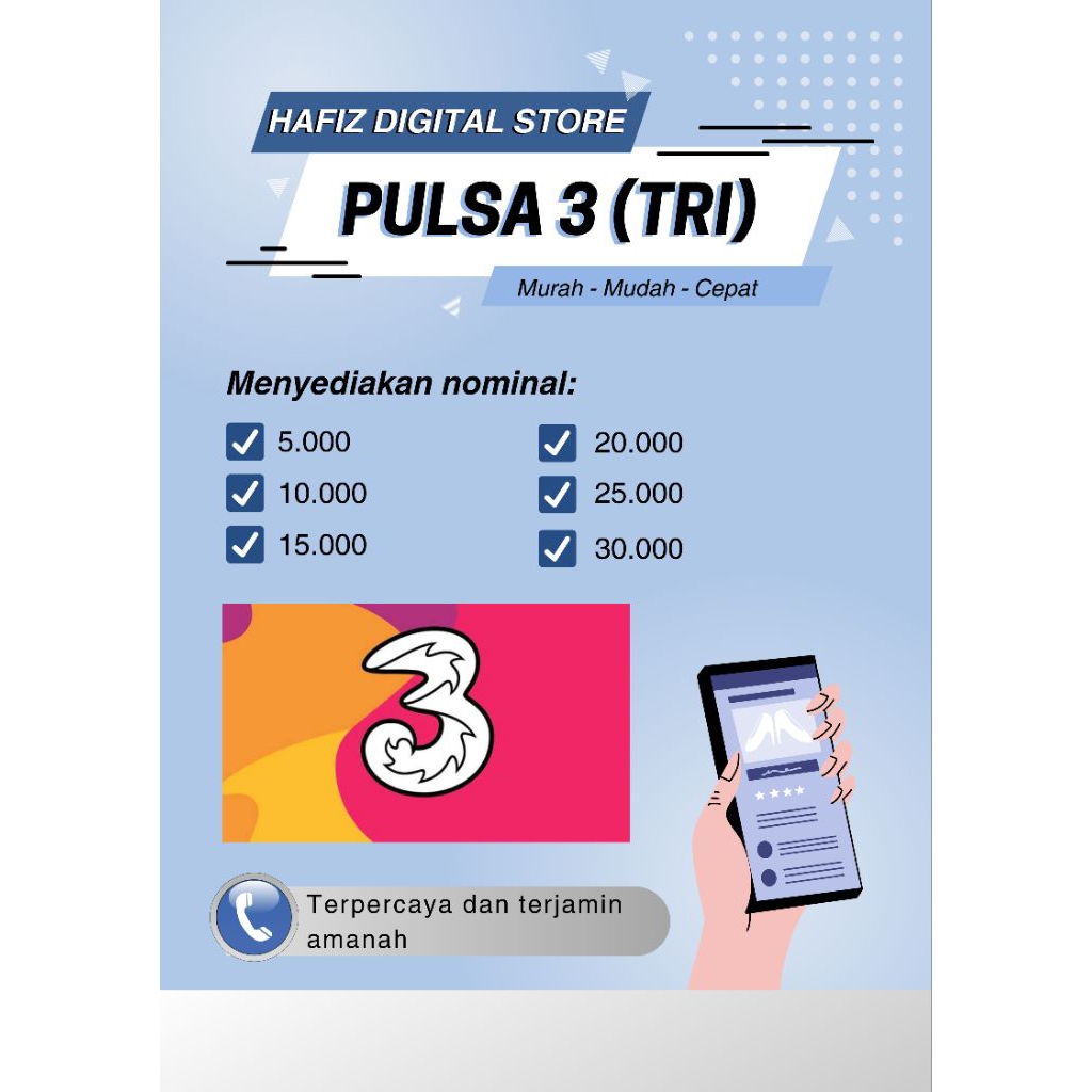 Pulsa 3 (TRI) Termurah 5k 10K 15K 20K