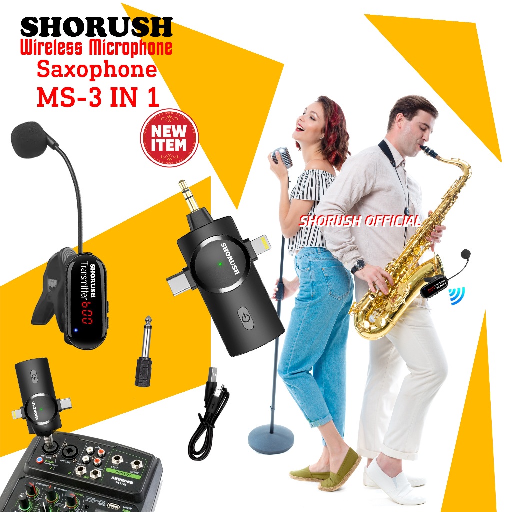 Shorush MS- 3 In 1 Microphone Wireless Saxophone Audio Mic Mixer