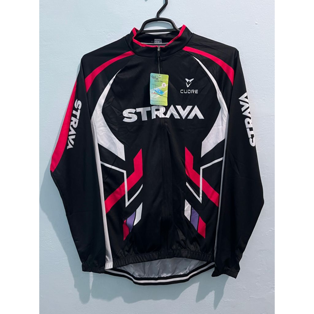 Long Sleeve Jersey Sepeda Strava Hitam Pink Putih