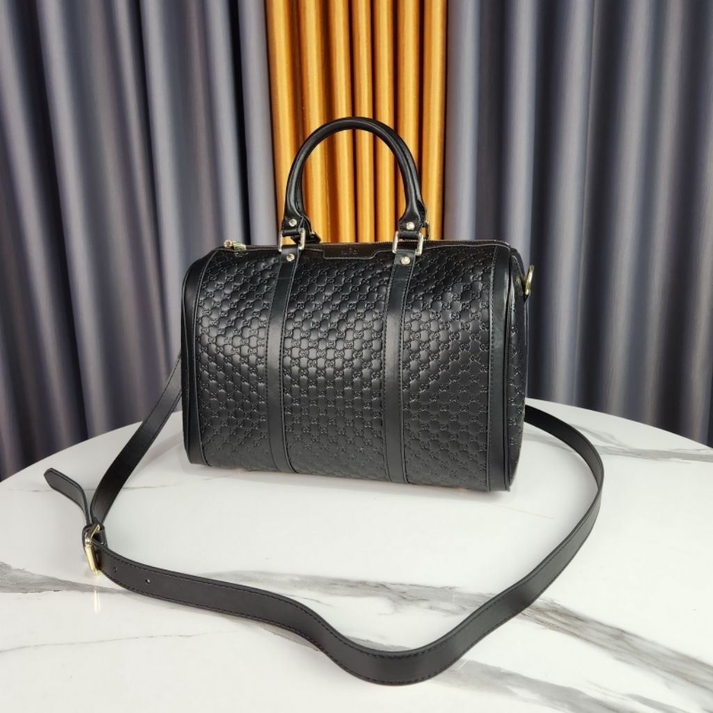 tas travel kulit tas minggat hitam tali selempang kulit asli