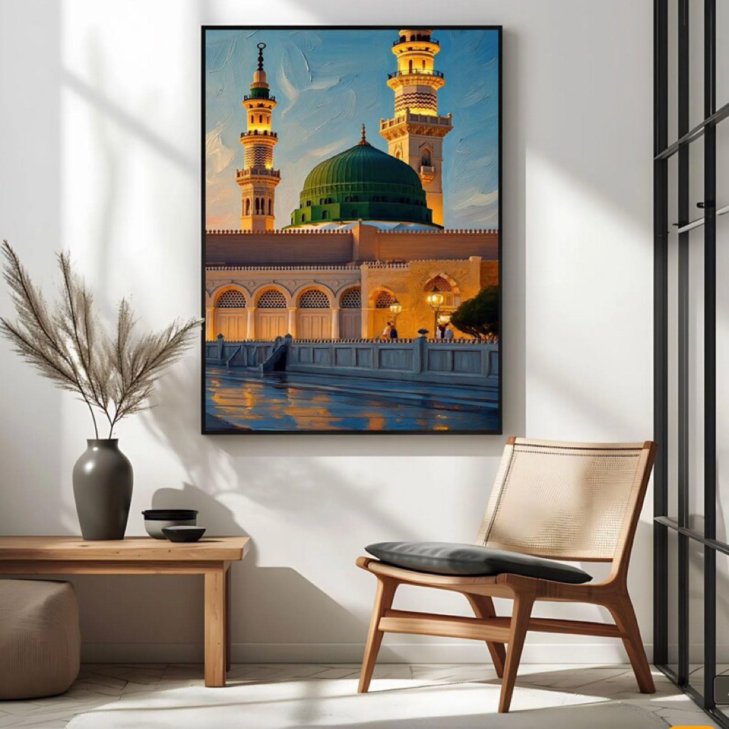 Lukisan Masjid Nabawi Canvas Printing Hiasan Dinding Aestetik - Walldecor Printing