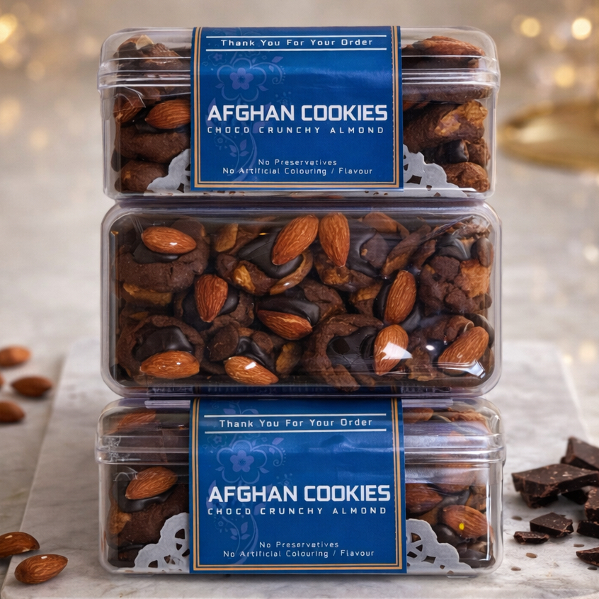 AFGHAN Cookies Crunchy Almond Cokelat Kacang Premium Butter  | Kue Kering Lebaran Spesial | Kemasan Jar 750ml & Hardtop 350gr by RaMaChef