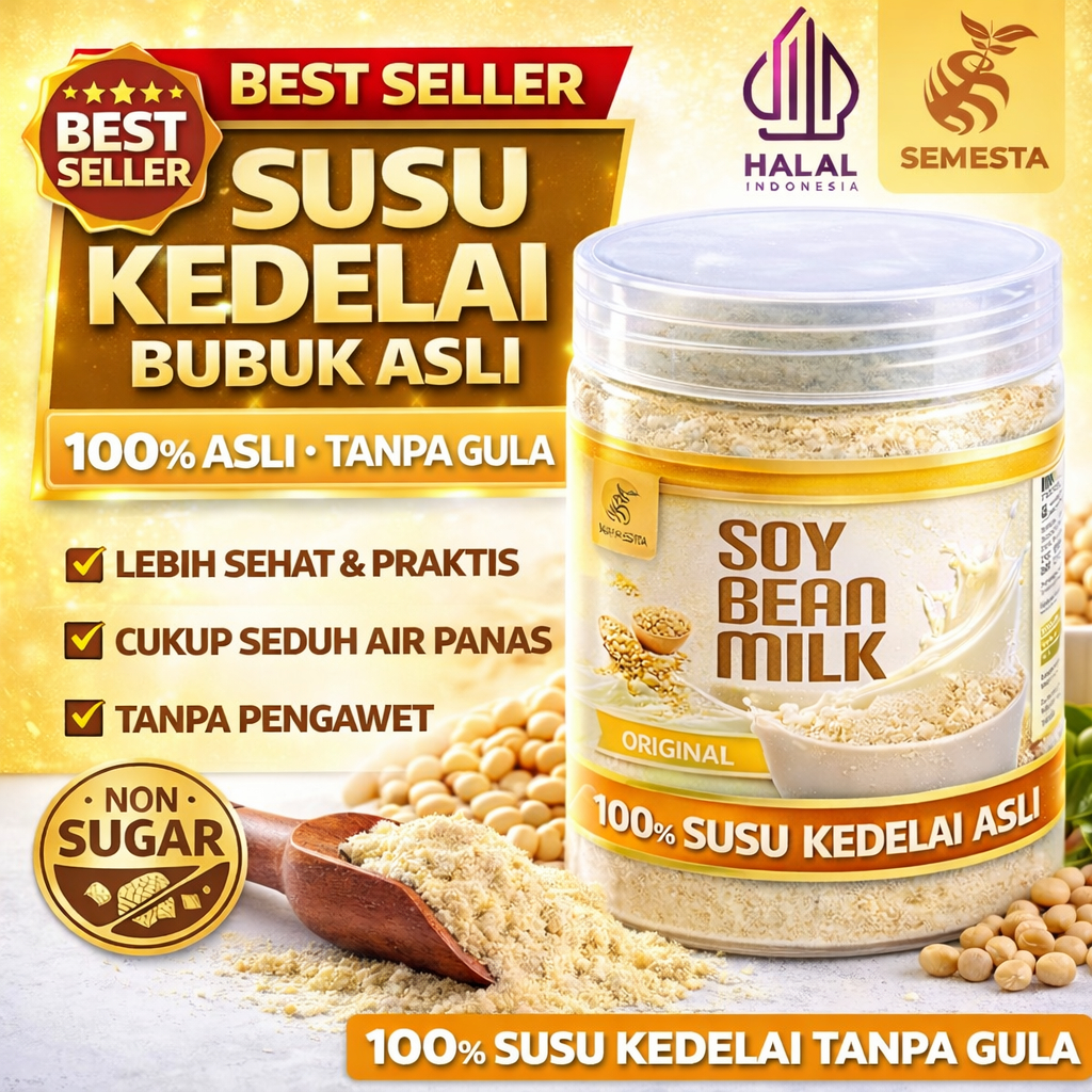Susu Kedelai Bubuk Tanpa Gula 100% Asli | Praktis Seduh & Non Sugar