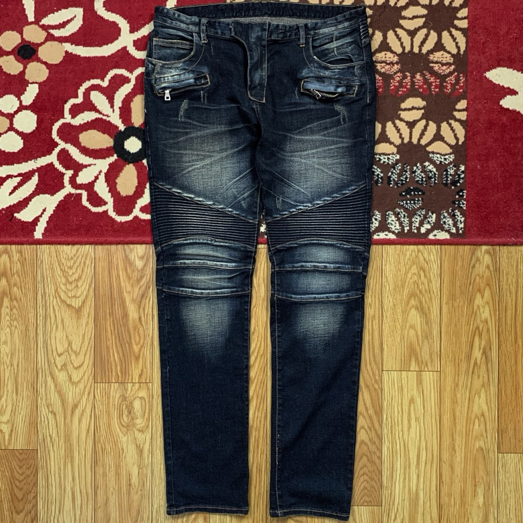 BALMAIN PARIS BIKER DENIM PANTS SIZE 35 | BIKER DENIM PANTS BALMAIN | LONGPANTS BIKERS BALMAIN | BAL
