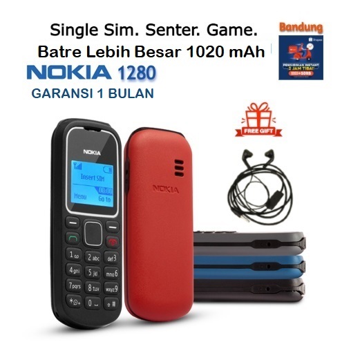 HP NOKIA 1280 BARU GARANSI 1 BULAN SINGLE SIM SENTER GAME 1020mAh