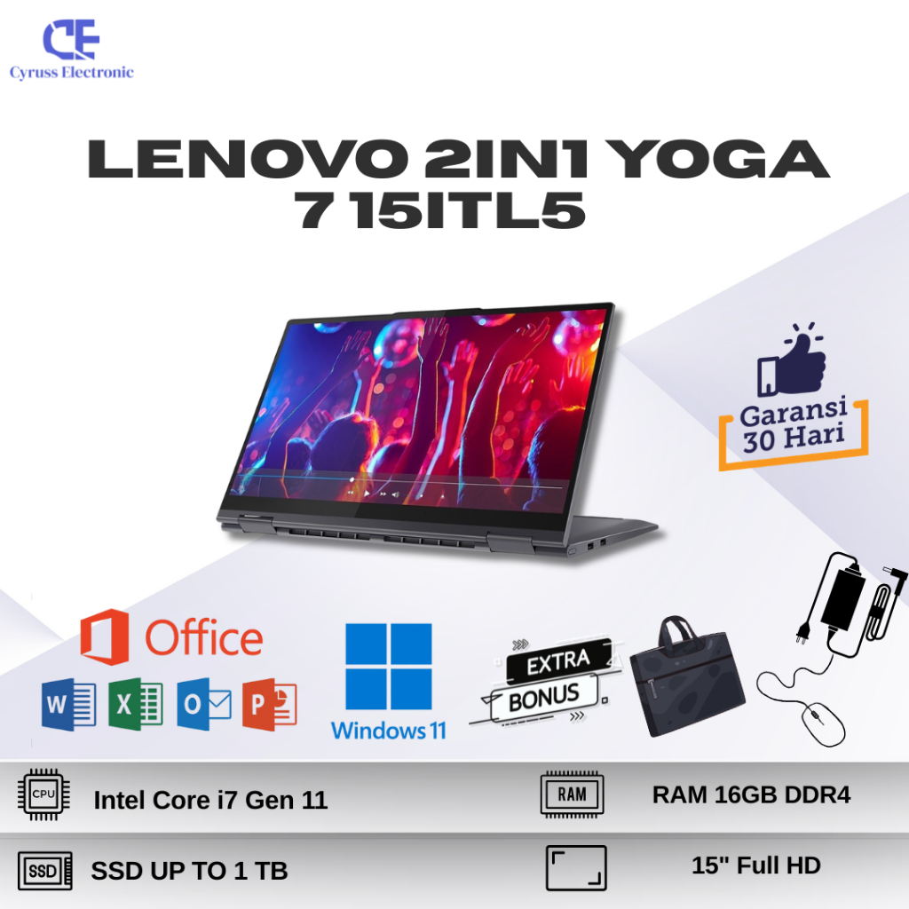 Laptop 2in1 Lenovo Yoga 7 15itl5 Intel Core i7 Gen 11 RAM 16GB SSD 256GB 15" Full HD SECOND GRADE A