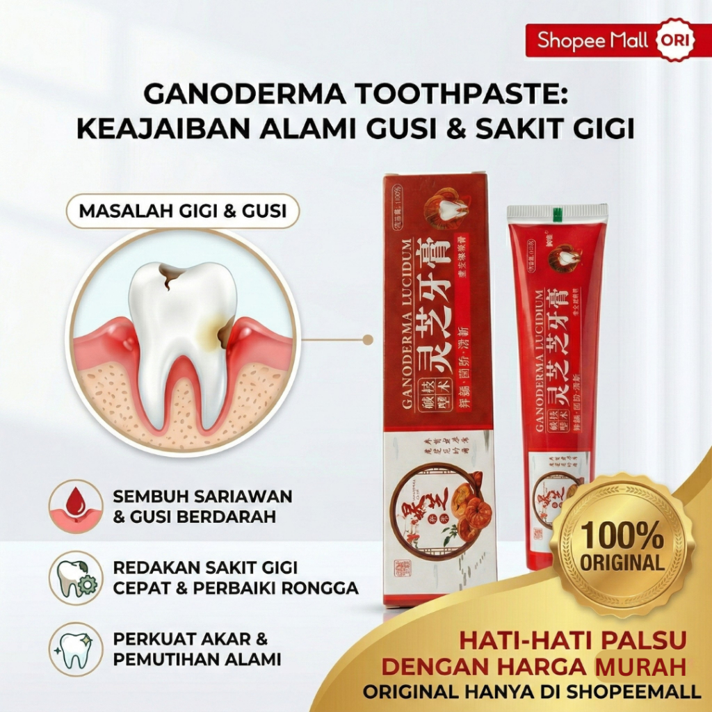 Odol GANODERMA LUCIDUM Asli - Pasta Gigi Herbal Penumbuh Perbaikan Gigi Berlubang & Gusi Bengkak