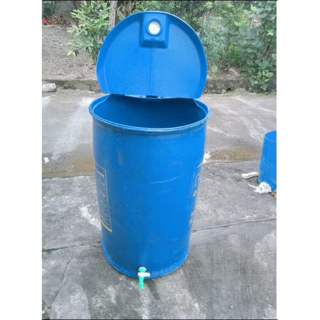Drum Plastik /tong air HDPE 200 Liter - Bahan Tebal, Anti Pecah, Tutup lebar dilengkapi kran 1/2inch