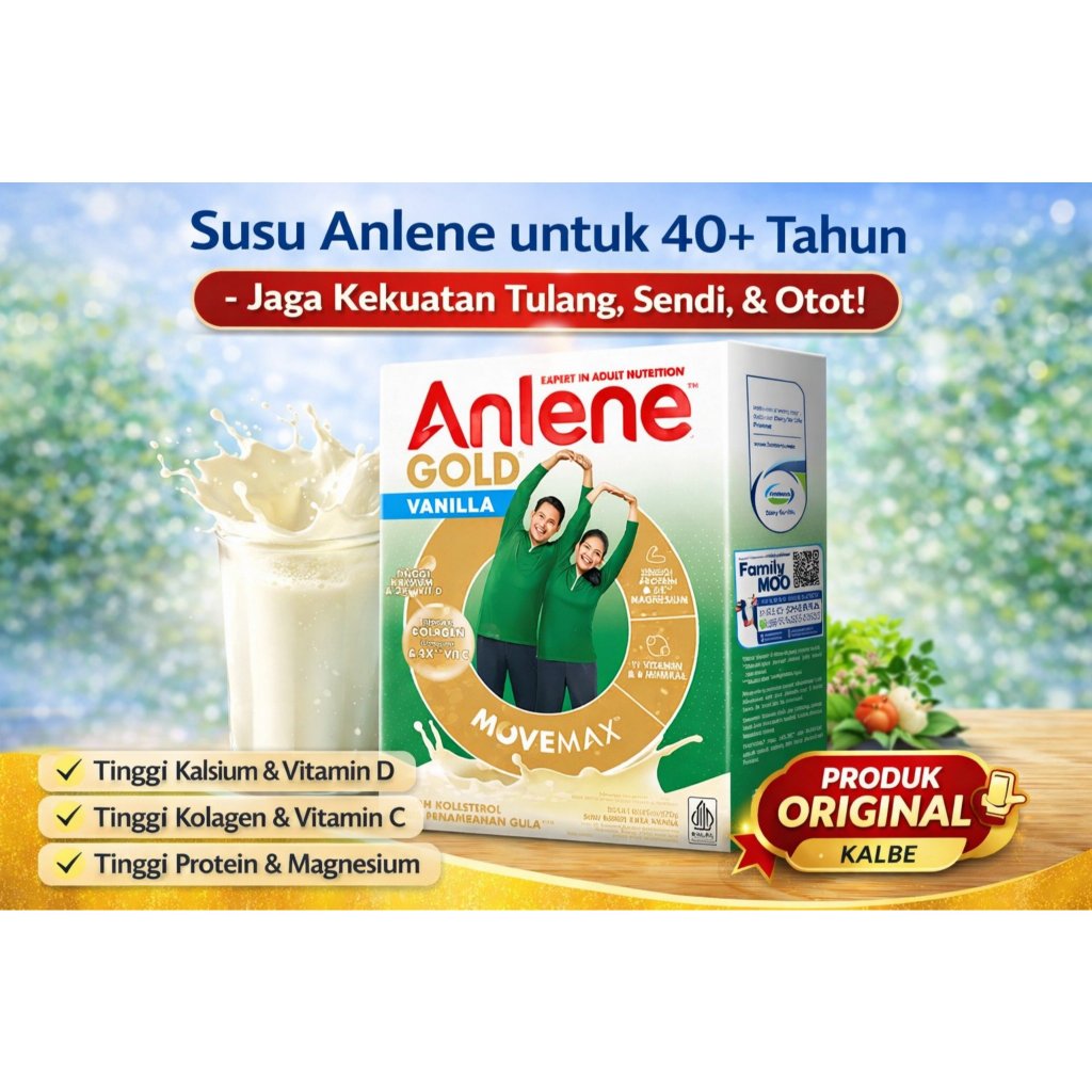 ANLENE GOLD VANILLA 230g | 570g | Susu Dewasa 40+ Tinggi Kalsium Vitamin D Kolagen Protein | untuk T