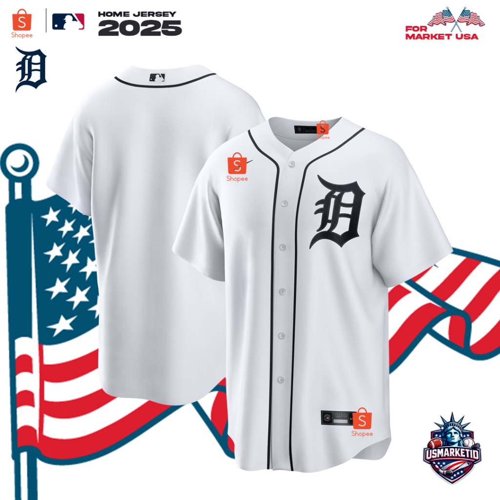 Kaos Jersey Baseball MLB Men's Detroit Tigers White Home RepIica Jersey
