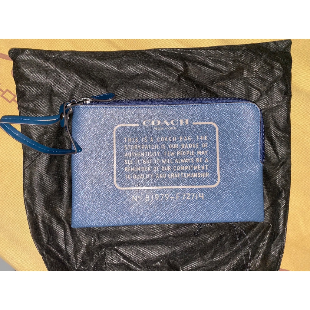 clutch hand bag pria wanita brand Coach full leather biru blue LIKE NEW