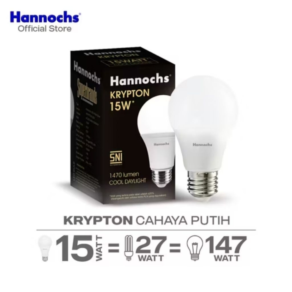 Hannochs Lampu Bolham LED Krypton A Bulb 15w cahaya putih