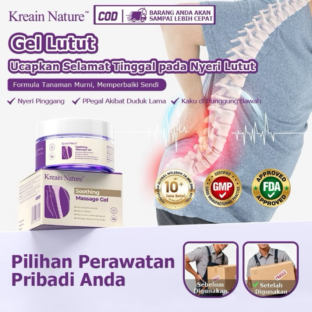 Kreain Nature Lumbar Gel Herbal untuk Perawatan Pinggang & Punggung | Cepat Meresap, Tidak Lengket, 