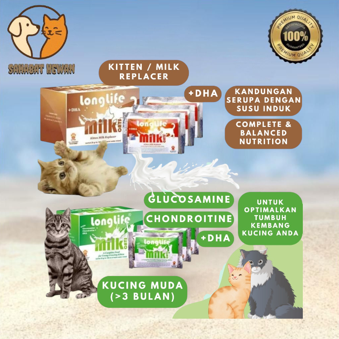 Susu Kucing Long Life Milk 20gr Sachet Susu Baby Cat 0-2 bulan KITTEN 2-12 bulan Anak KUCING