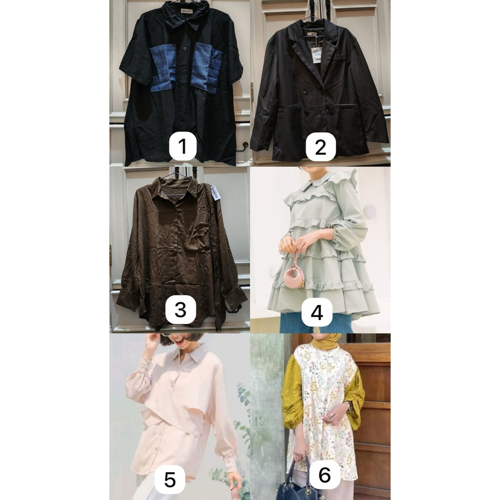 kemeja blazer tunik blouse bunga floral katbol katun bolong abstrak salur garis polkadot korea aesth