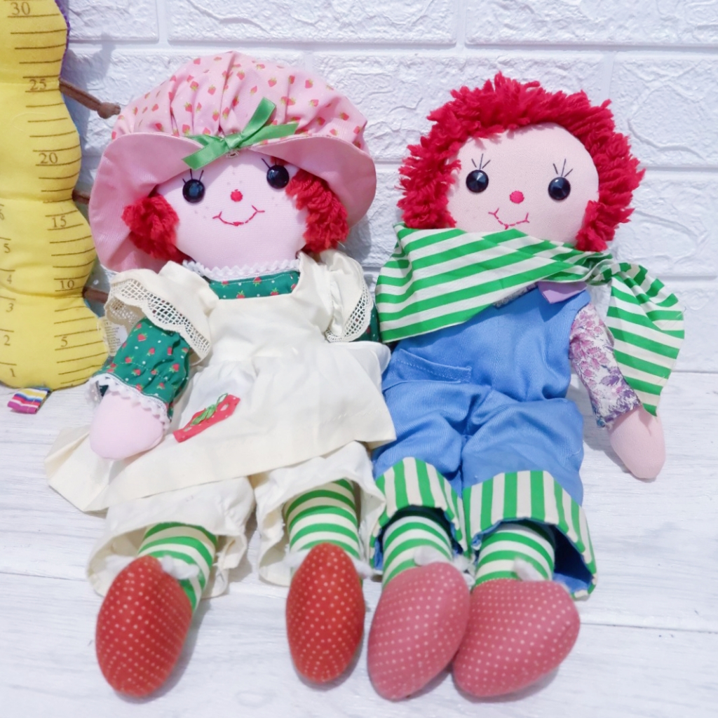 Boneka Vintage Couple Pasangan Strawberry Shortcake Raggedy Ragedy Rageddy Ann Andy Ragdoll Rag Doll