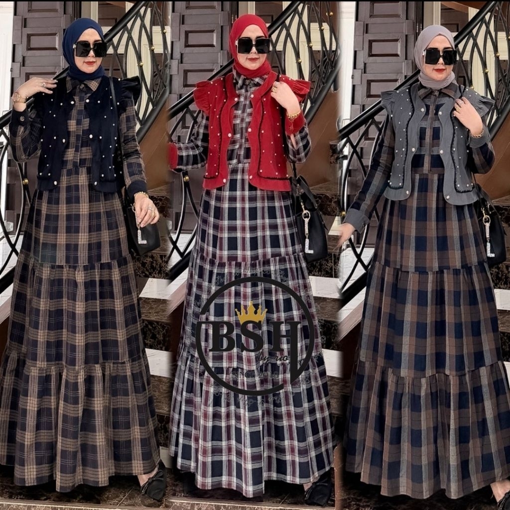 dress Mutiara zik 2in1 bahan flanel garmen mix kodorai import by bsh