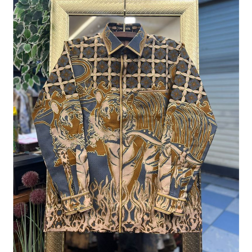 Lano Batik Tulis Prada Motif Harimau Bahan Dobby | Kemeja Batik Pria Lengan Panjang | PRD