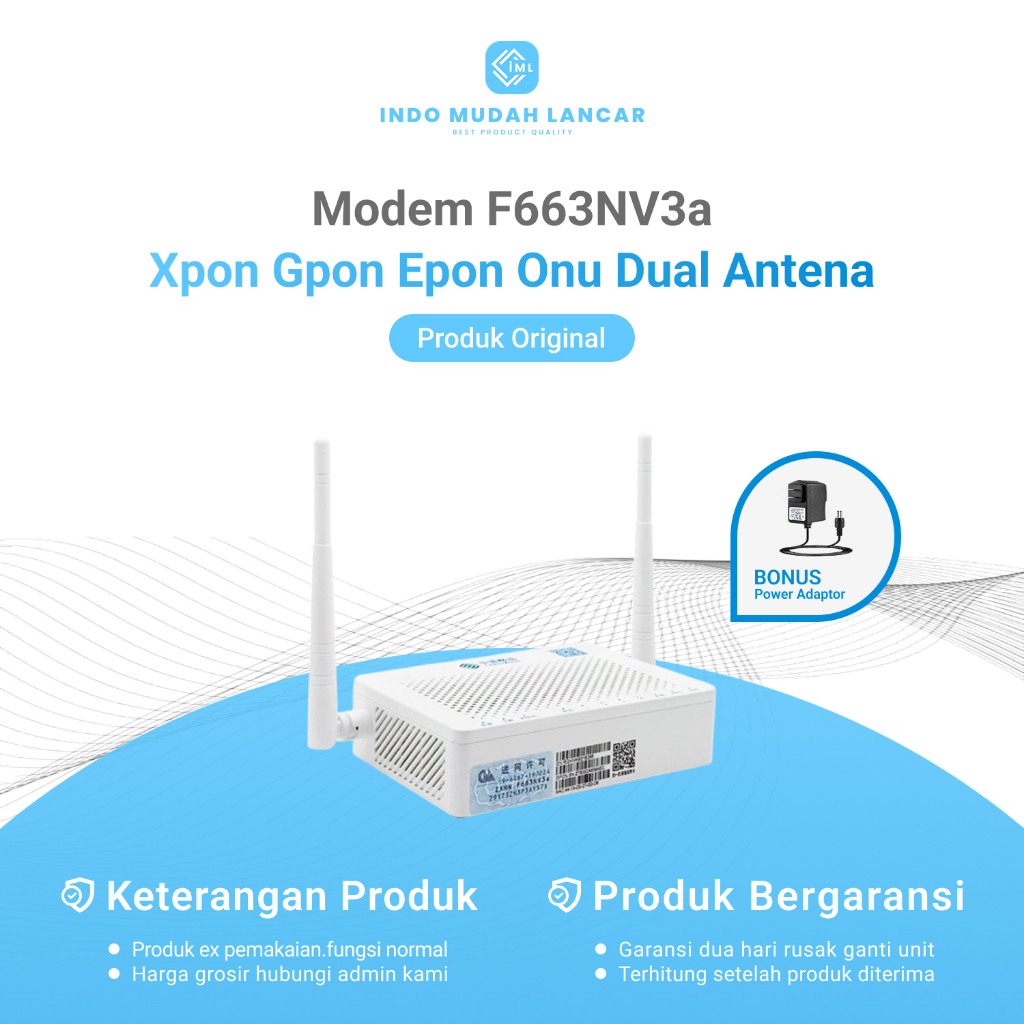 Modem Xpon ZTE F663NV3a Gpon Epon Onu Dual Antena Bekas Original Bonus Adaptor