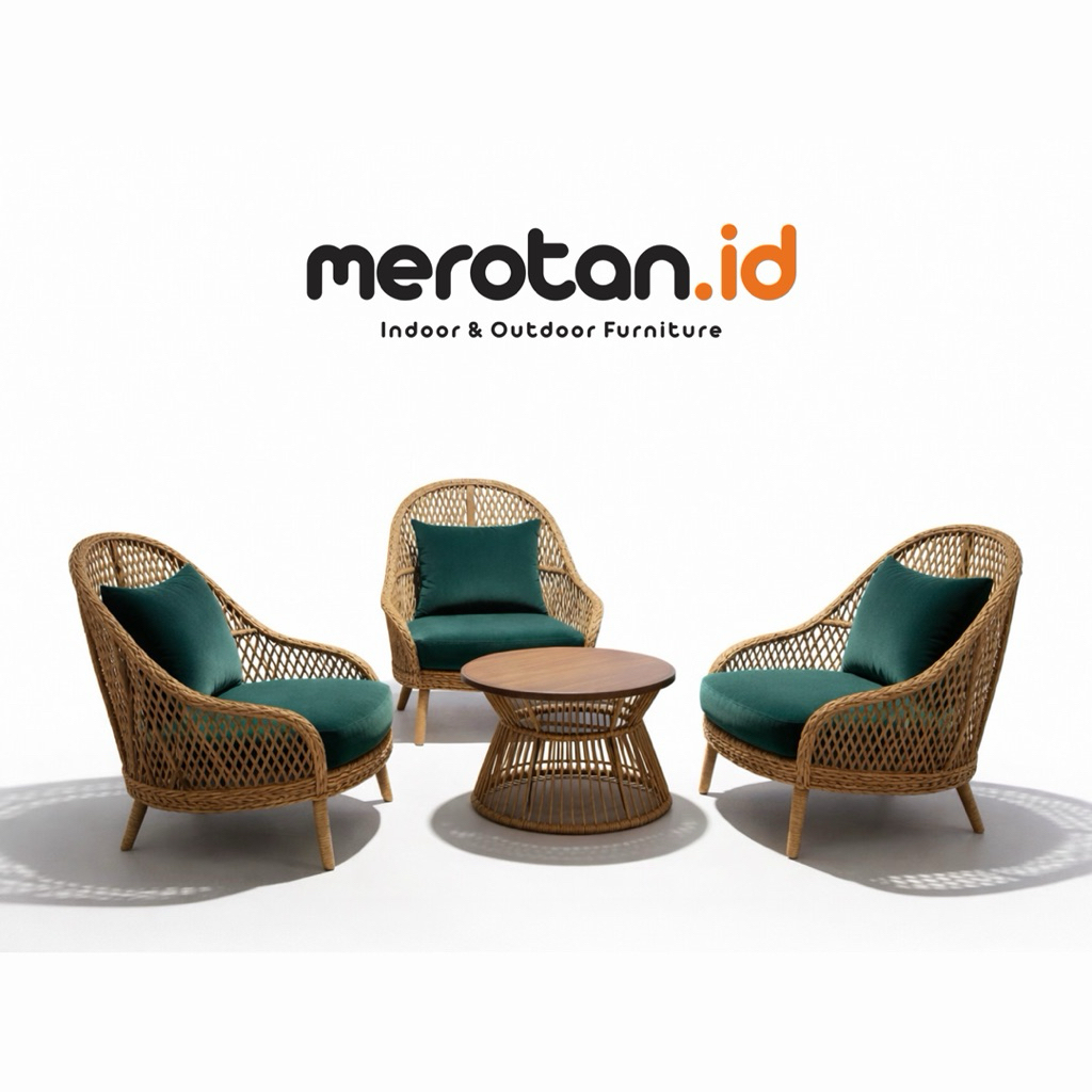 Set Kursi Tamu Outdoor Anyaman Rotan Sintetis / Set Kursi Santai Anyaman Rotan Sintetis / Kursi Tamu