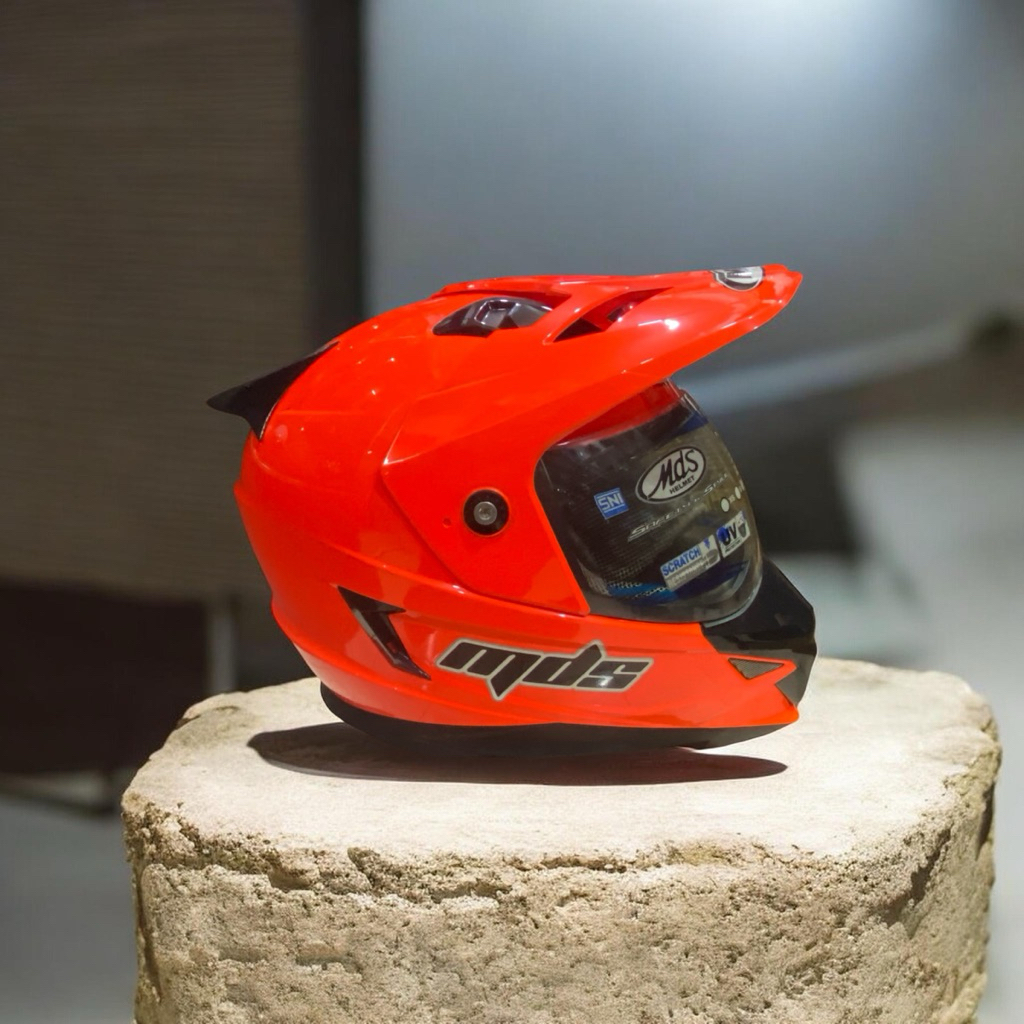 Helm cross Mds Merah merona