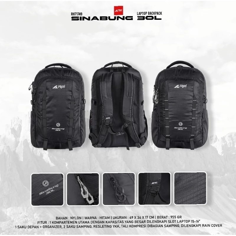 TAS RANSEL LAPTOP SINABUNG 30L AREI OUTDOORGEAR BACKPACK LAPTOP ORIGINAL
