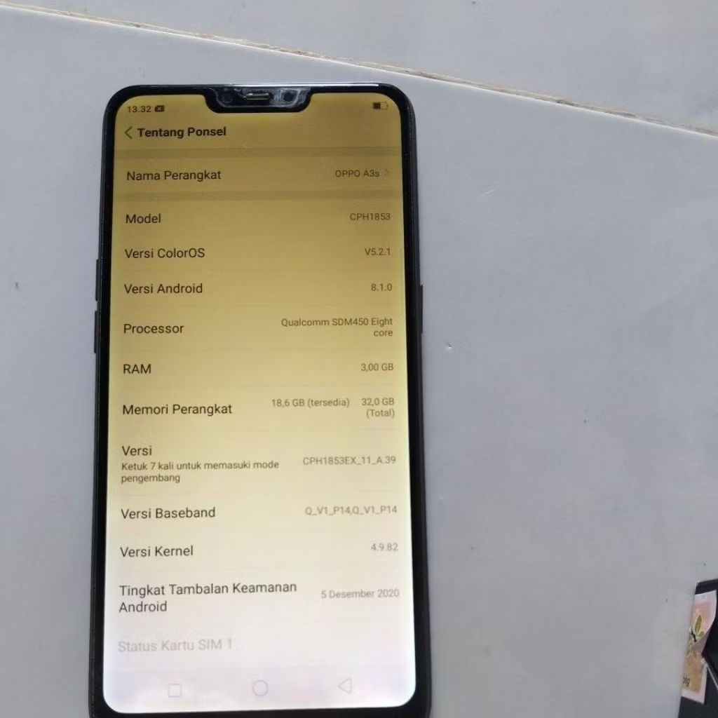 Oppo A3s RAM 3GB/32GB Bekas Minus Wifi only