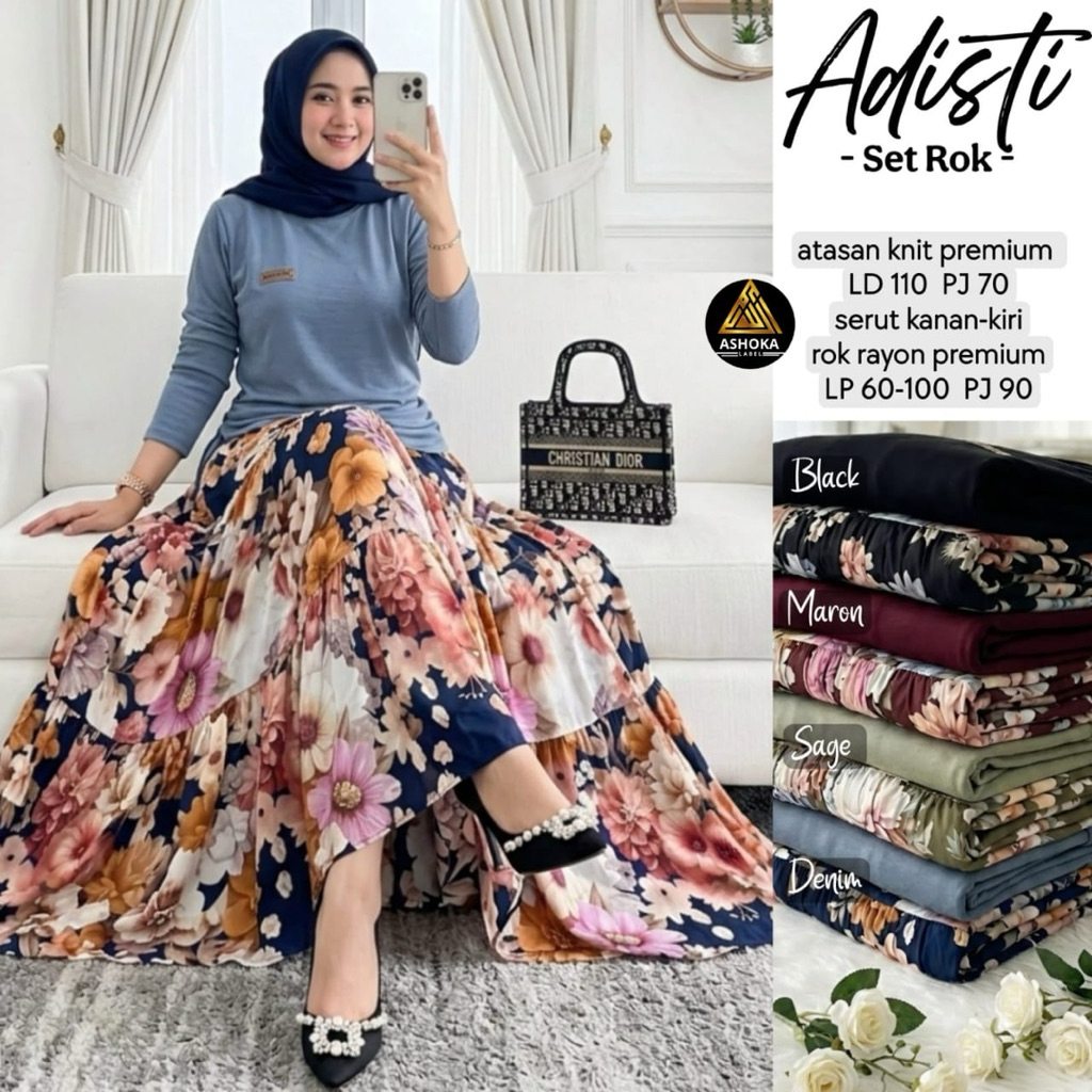 ZS Rosha Vinia Oneset Rok Wanita / Daily Casual Setelan Rok dan Blouse Rayon Wanita
