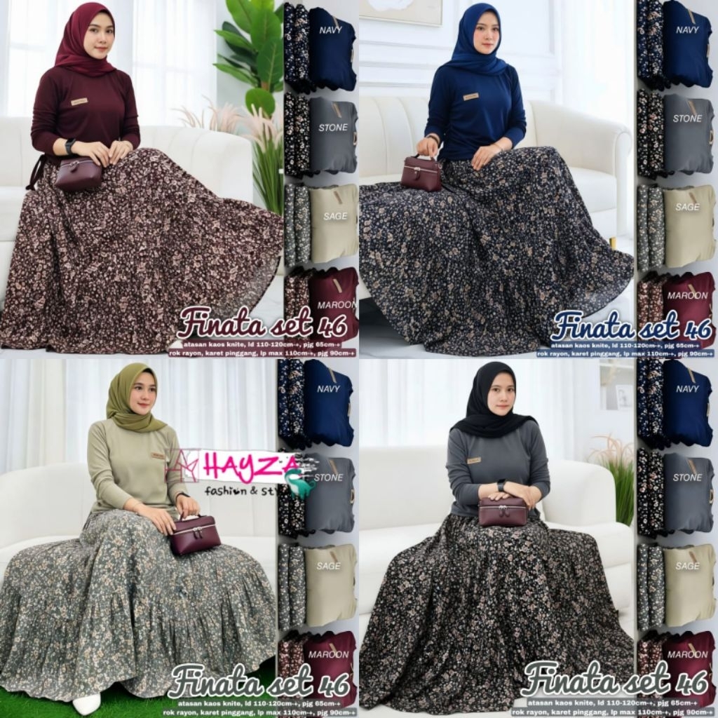 FINATA SET ORIGINAL BY ABELLA&CO setelan atasan kaos knite rok rayon karet pinggang