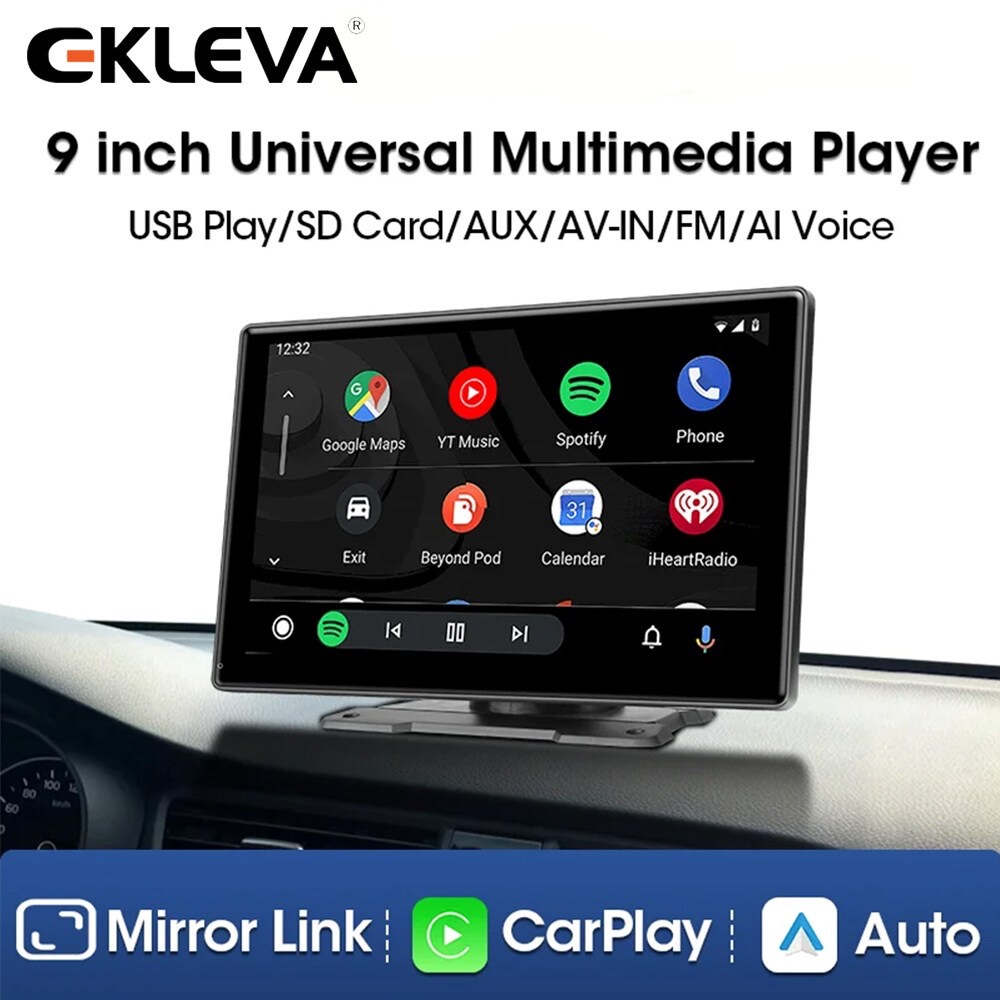 EKLEVA Dash Cam 9 Inch IPS Touch Screen Dual Camera 4K UHD Android Auto Carplay Monitor Mobil