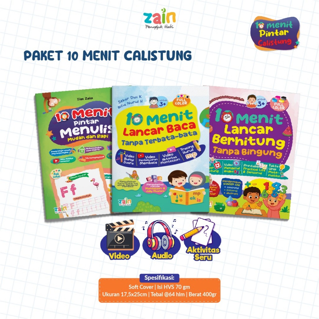 (ISI 3 BUKU) Paket 10 Menit CALISTUNG Belajar Baca Tulis Hitung tanpa Bingung (ZAIN)