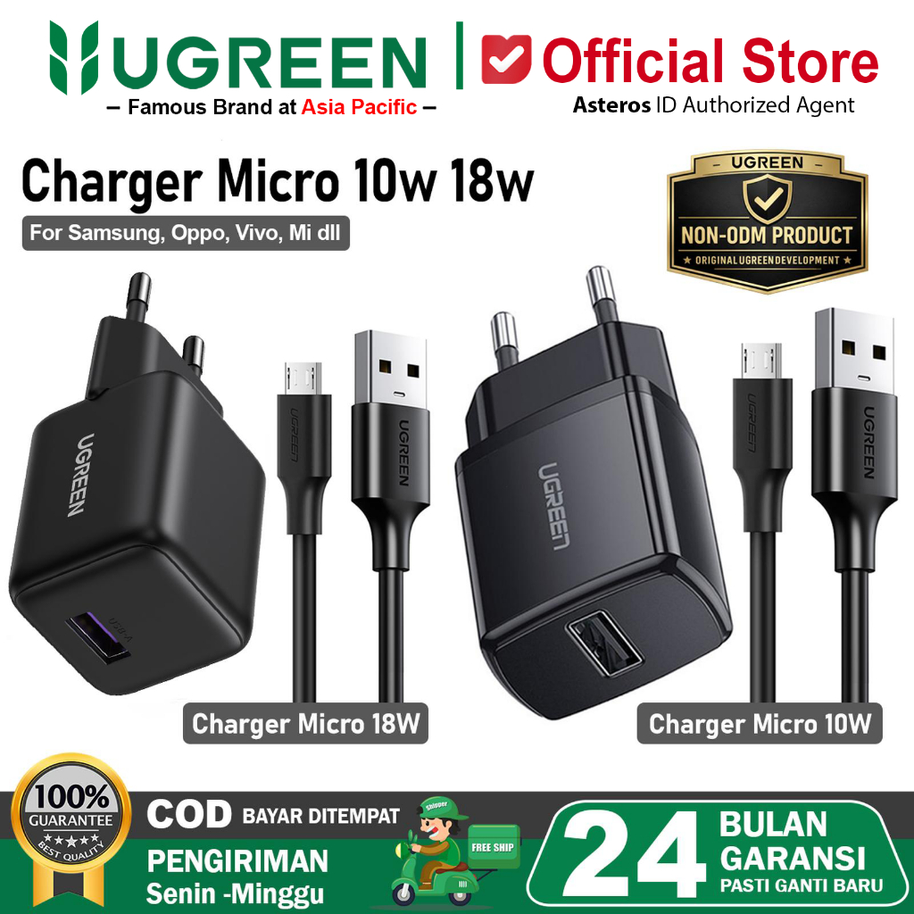 UGREEN Charger Micro USB For Samsung, Mi, Oppo Fast Charging 10w 15w - 18w