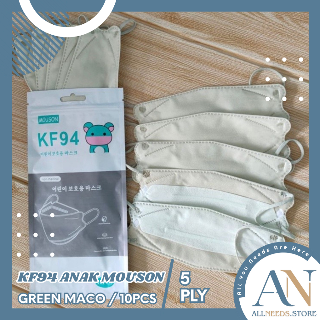 AllNeeds Masker KF94/KN95 Anak MOUSON PREMIUM 5PLY isi 10pcs Mix Girl Boy Campur Earloop Nyaman