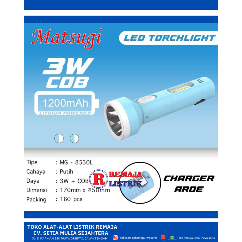 Senter Tangan Emergency Rechargerable 3W + LED COB Matsugi MG-8530L