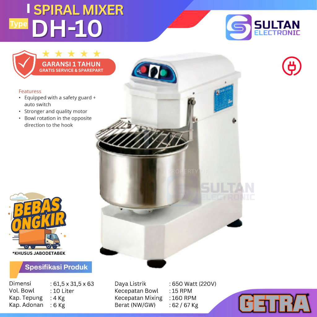 GETRA Spiral Mixer DH-10 / DH 10 / DH10
