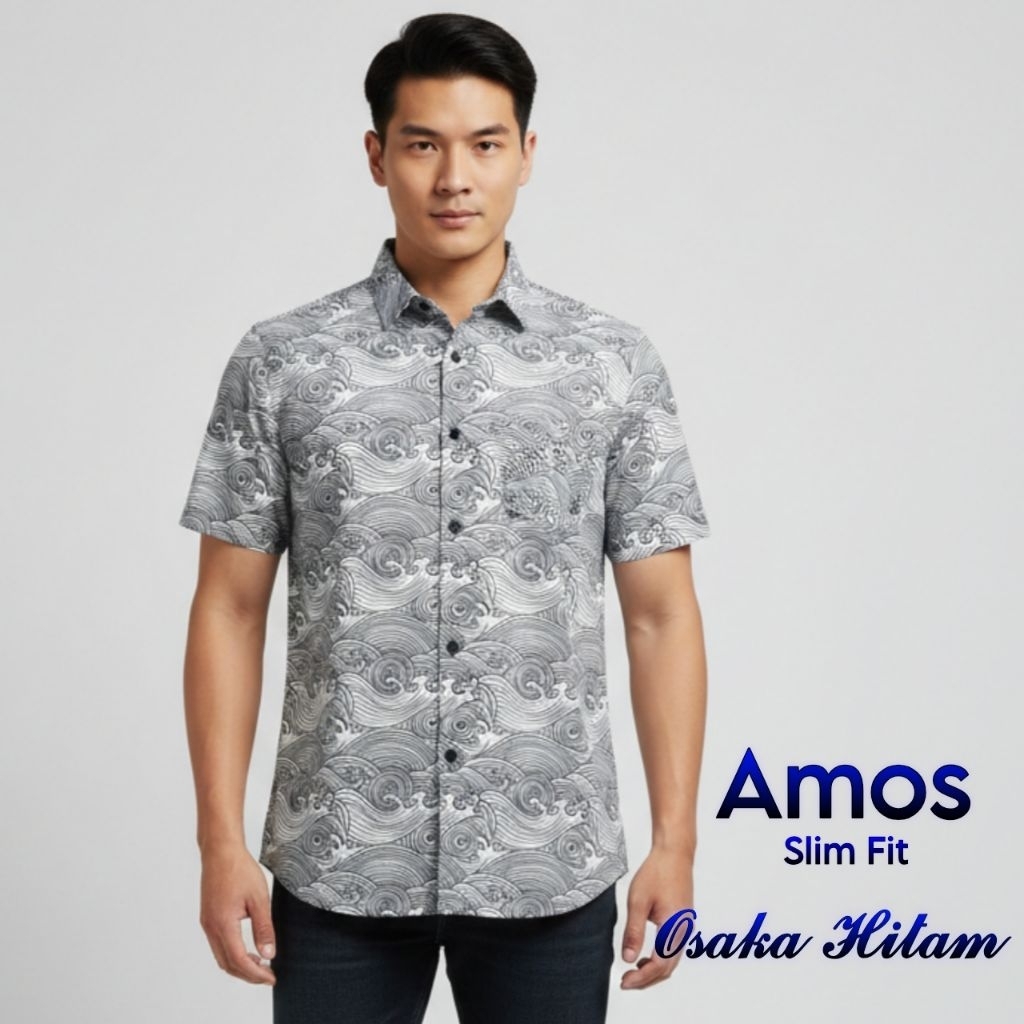KEMEJA PRIA SLIM FIT AMOS OSAKA HITAM
