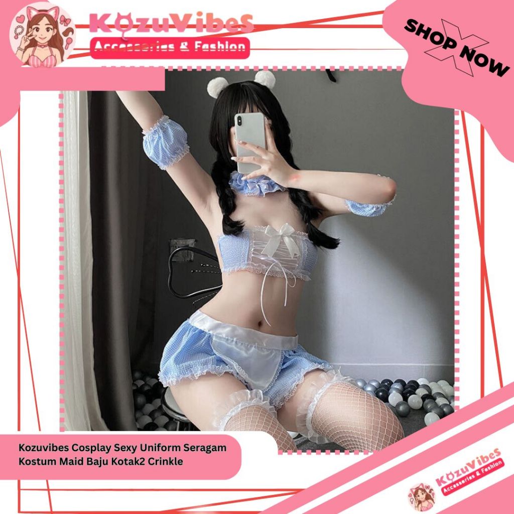 Kozuvibes Cosplay Sexy Uniform Seragam Kostum Maid Baju Kotak2 Crinkle