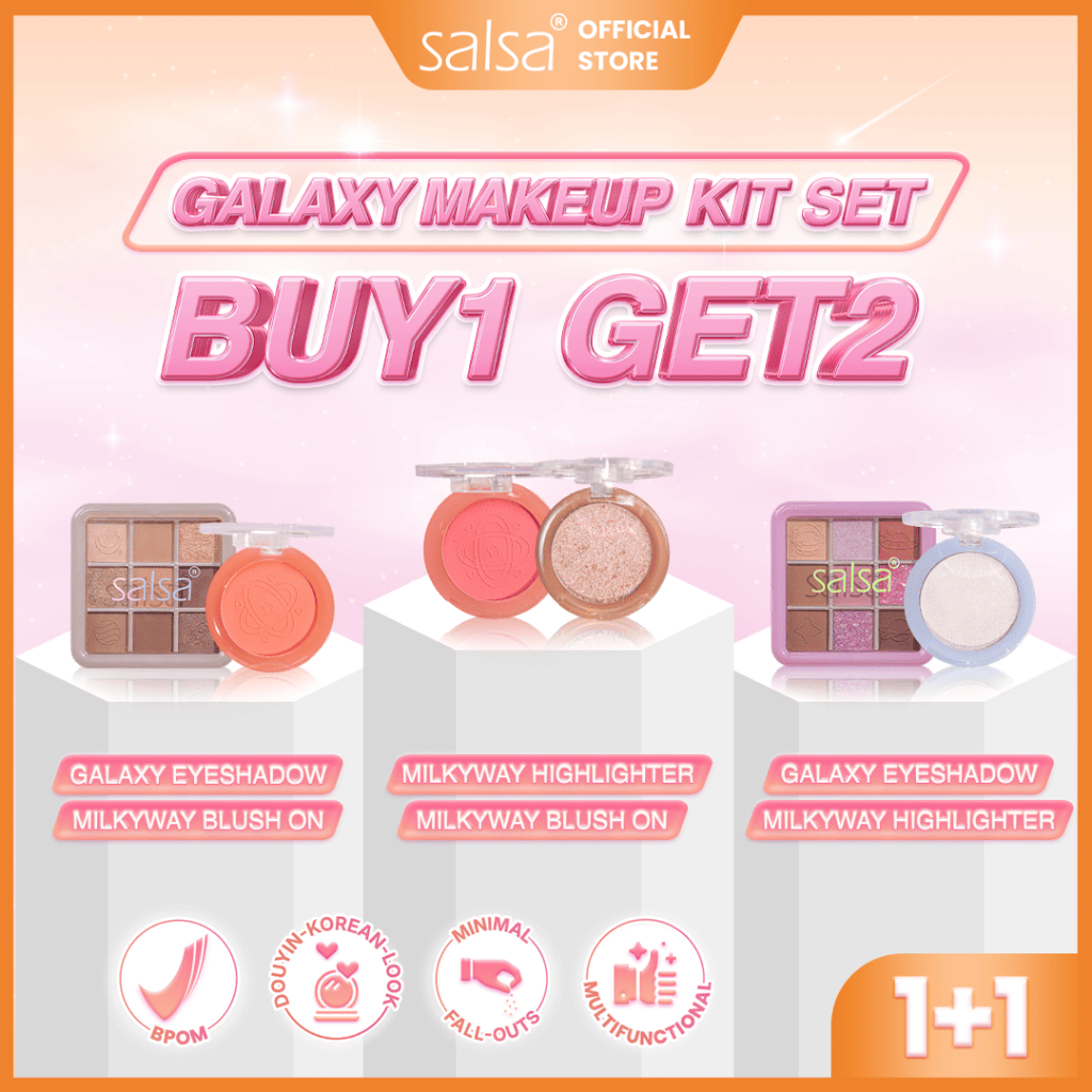 [BUY 1 GET 2] SALSA Galaxy Makeup Kit Set - Galaxy Eyeshadow Palette|Blush On|Highlighter|Makeup Tra