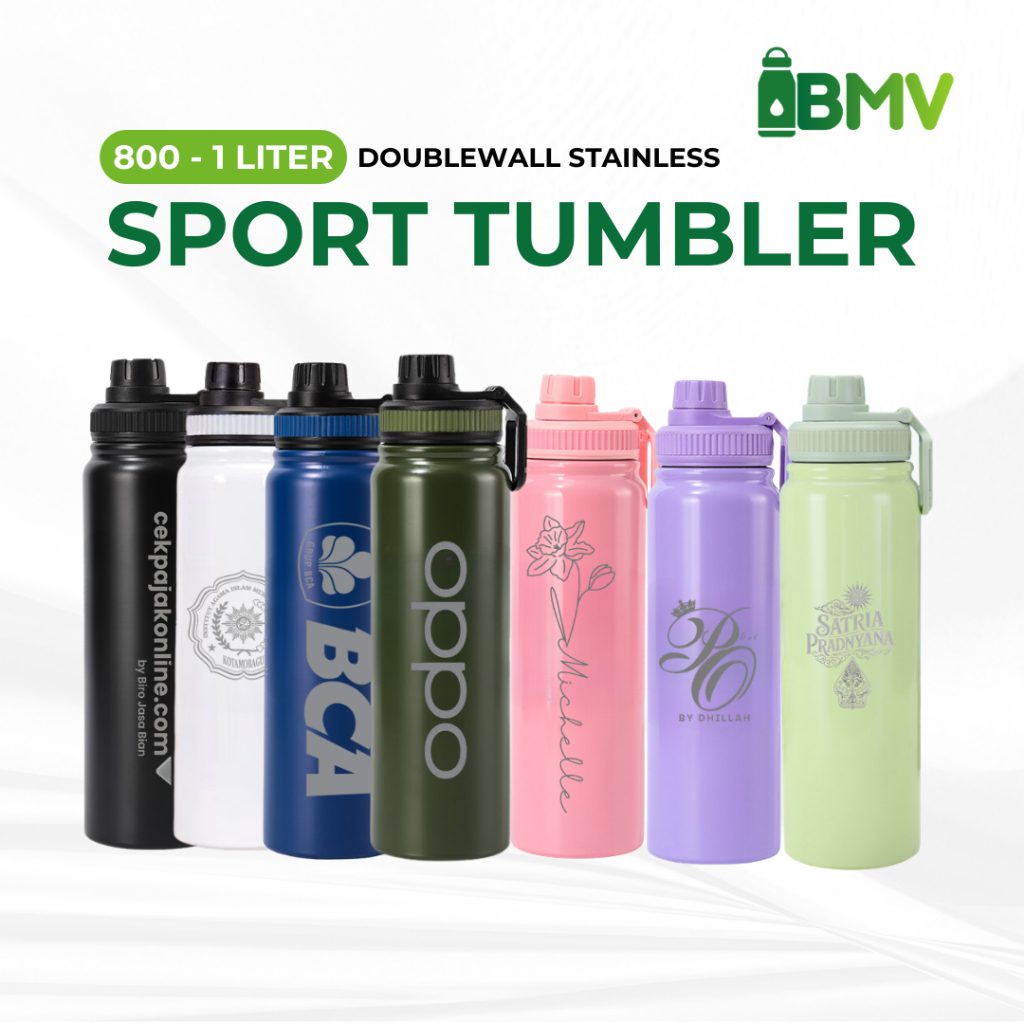 Tumbler Stainless Custom Grafir Nama Logo Sport Aesthetic 1 Liter Souvenir Gift Merchandise