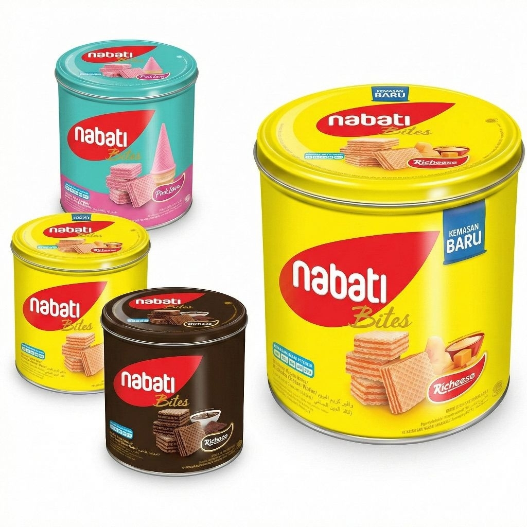 Richeese Nabati Wafer Kaleng - Varian Rasa Keju & Cokelat Grosir Ecer Snack Camilan Wafer Biskuit Le
