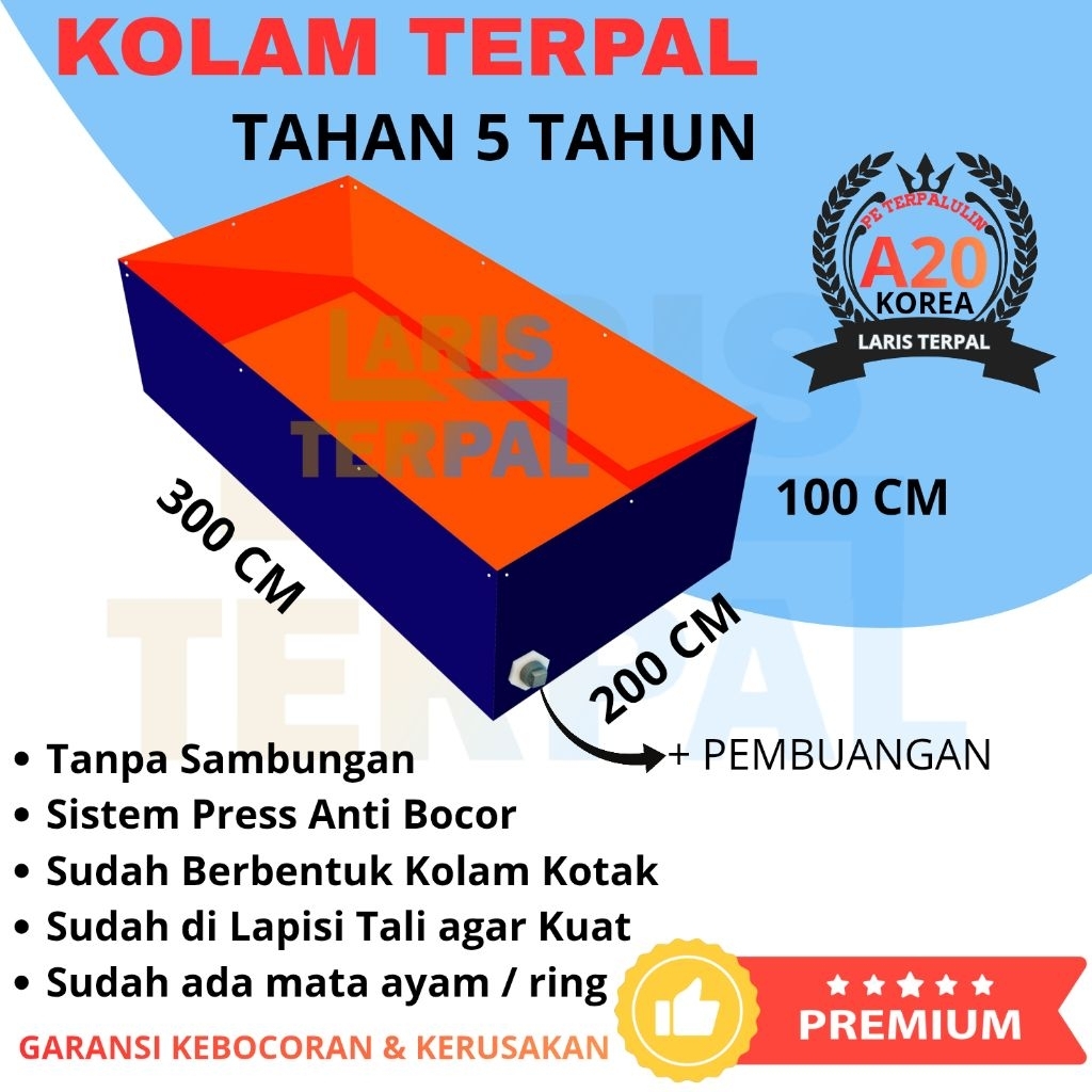 Kolam Terpal Ikan Kotak 2x3x1 - 3x2x1 - 200x300x100 - 300x200x100 Terpal Kolam Untuk Budidaya Ikan L