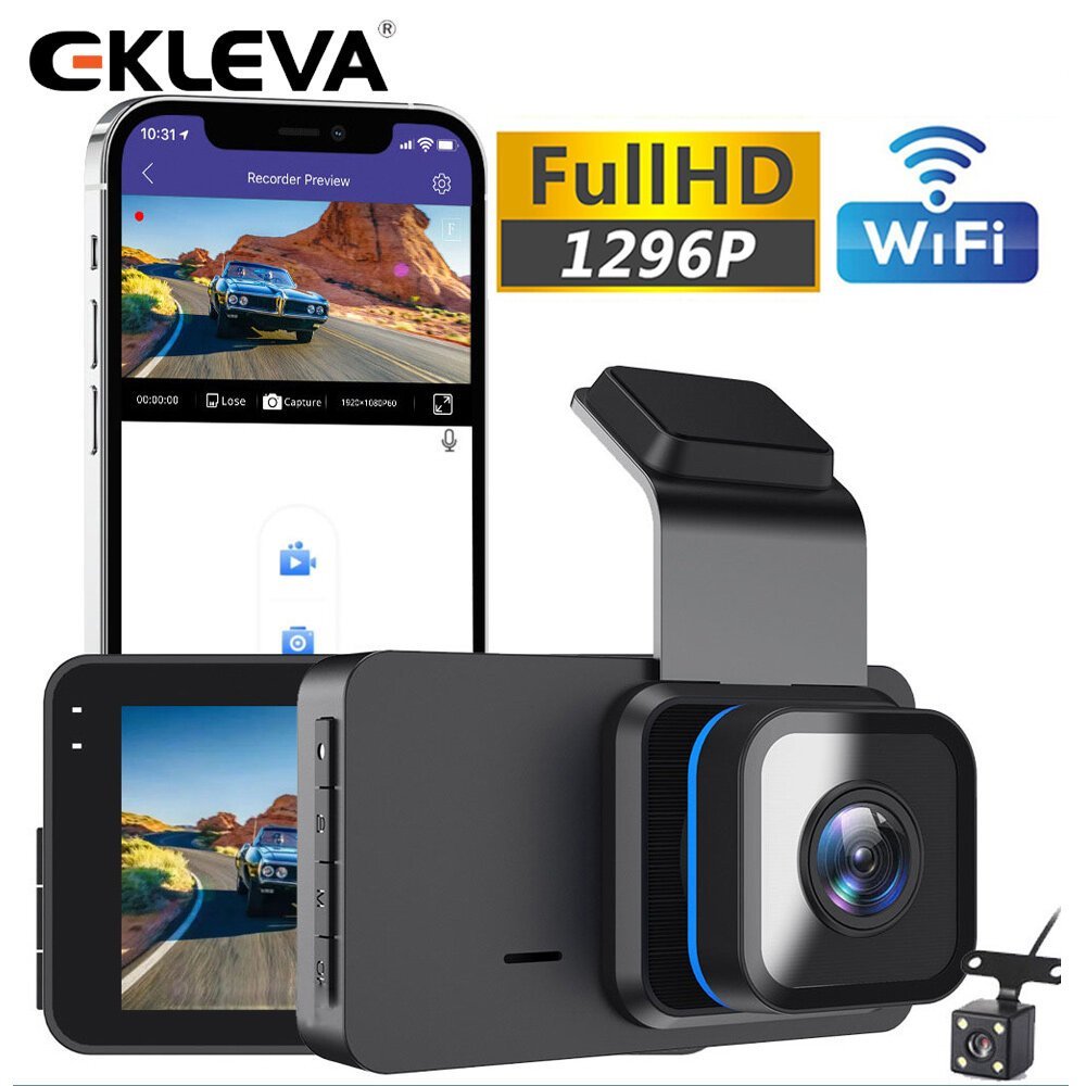 EKLEVA DVR Mobil WiFi 3.0 Inch FHD 1080P Dash Cam Kamera Depan Belakang Perekam Video