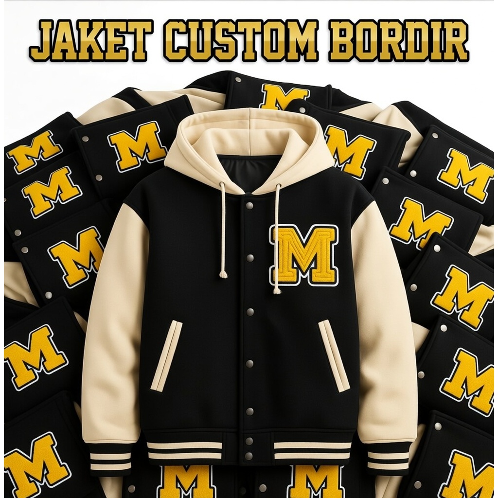 JAKET CUSTOM BORDIR/JAKET ZIPPER VARSITY CUSTOM BORDIR DEPAN BELAKANG JAKET CUSTOM BORDIR.