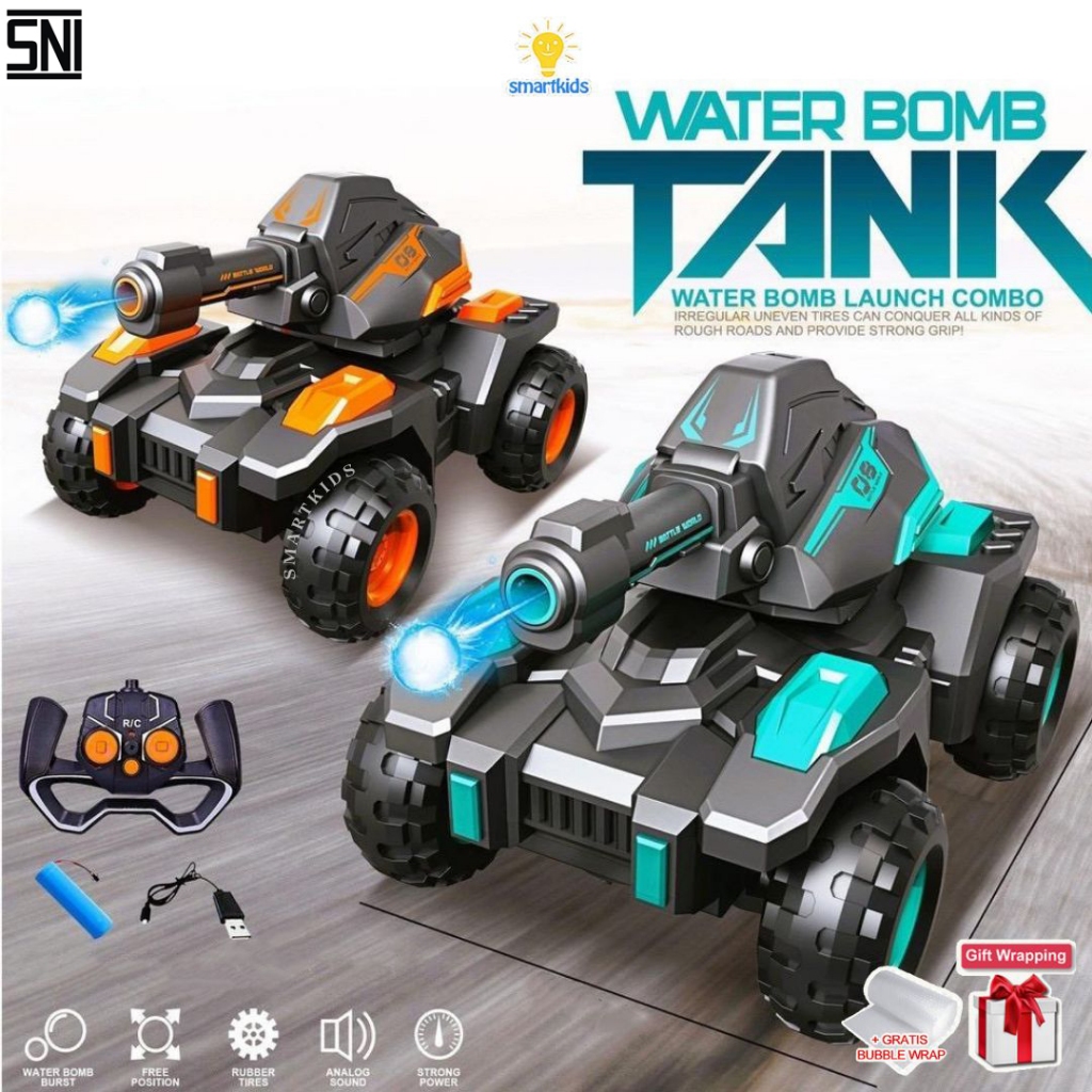 Mainan Anak Remote Control Mobil Tank Canon Meriam Menembak Peluru Bola Air 2.4 Ghz RC Water Bullet 