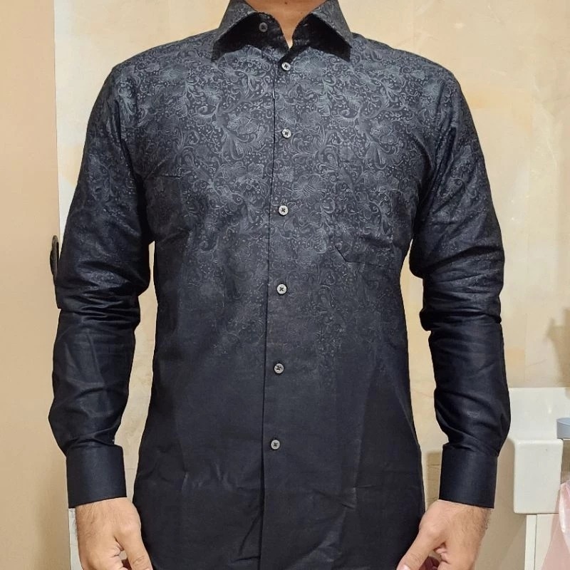 PROMOKemeja Alisan Panjang Slimfit Lengan Cream Abu