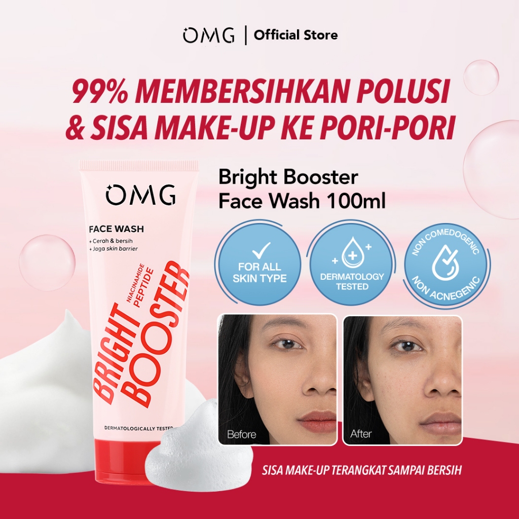 OMG Oh My Glow Bright Booster Face Wash 50ml & 100ml - Tone Up Face Wash - Membersihkan Hingga ke Po
