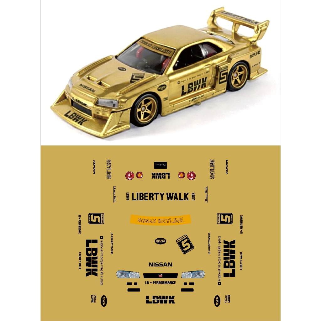 [WHITE TONER] Waterslide Decal Hotwheels R34 LBWK CHASE GOLD