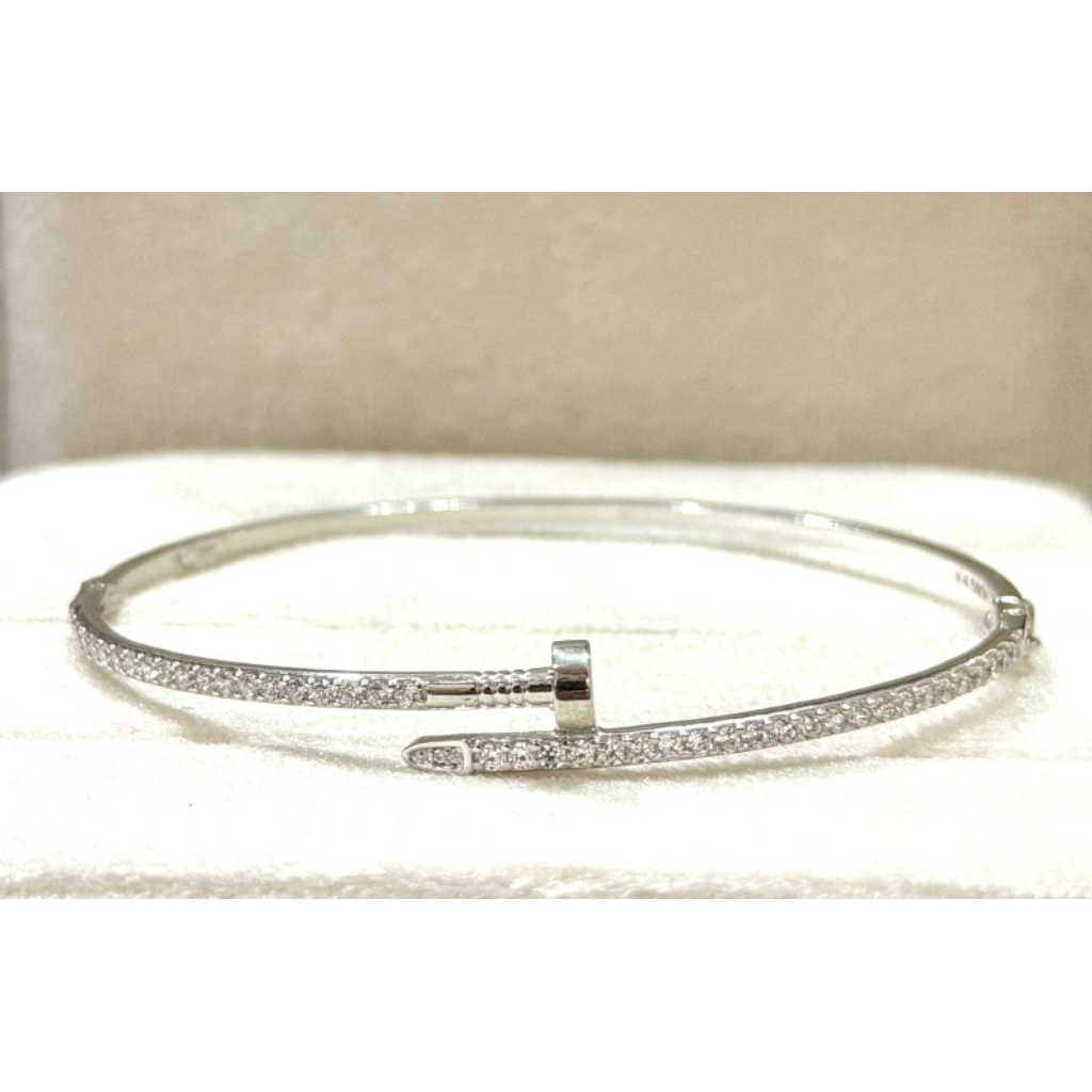 Bangle Emas Putih Paku Variasi Sirkon 17k White Gold