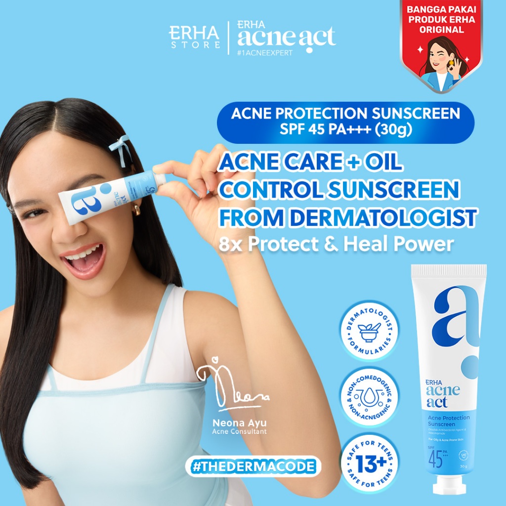 ERHA Acneact Acne Protection & Oil Control Sunscreen SPF 45+++ 30 g Sunscreen Jerawat Niacinamide