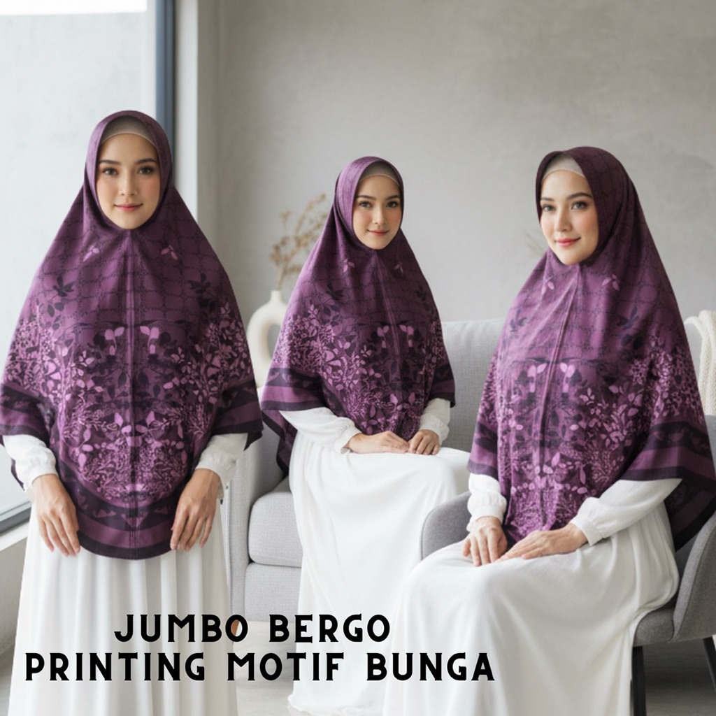 Jumbo - Bergo Motif Bunga Printing Jersey Premium